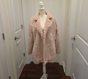 Women's Champagne Faux Fur Open Front Cardigan
